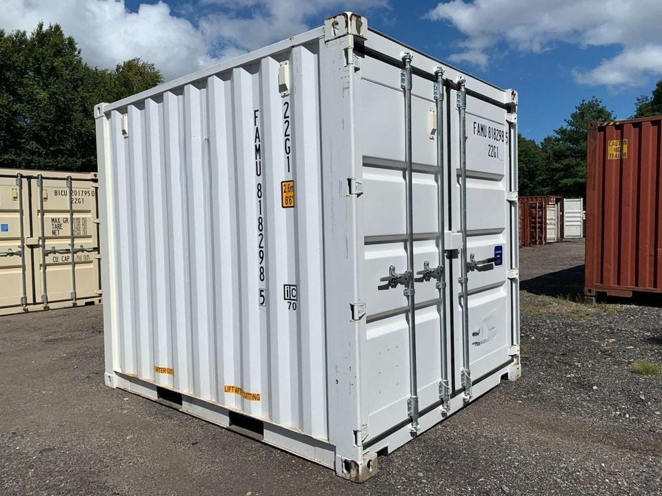 10′ x 8′ x 8.5′ Tall– New (One Trip) Shipping Standard Storage Container – Wind and Watertight – WHITE