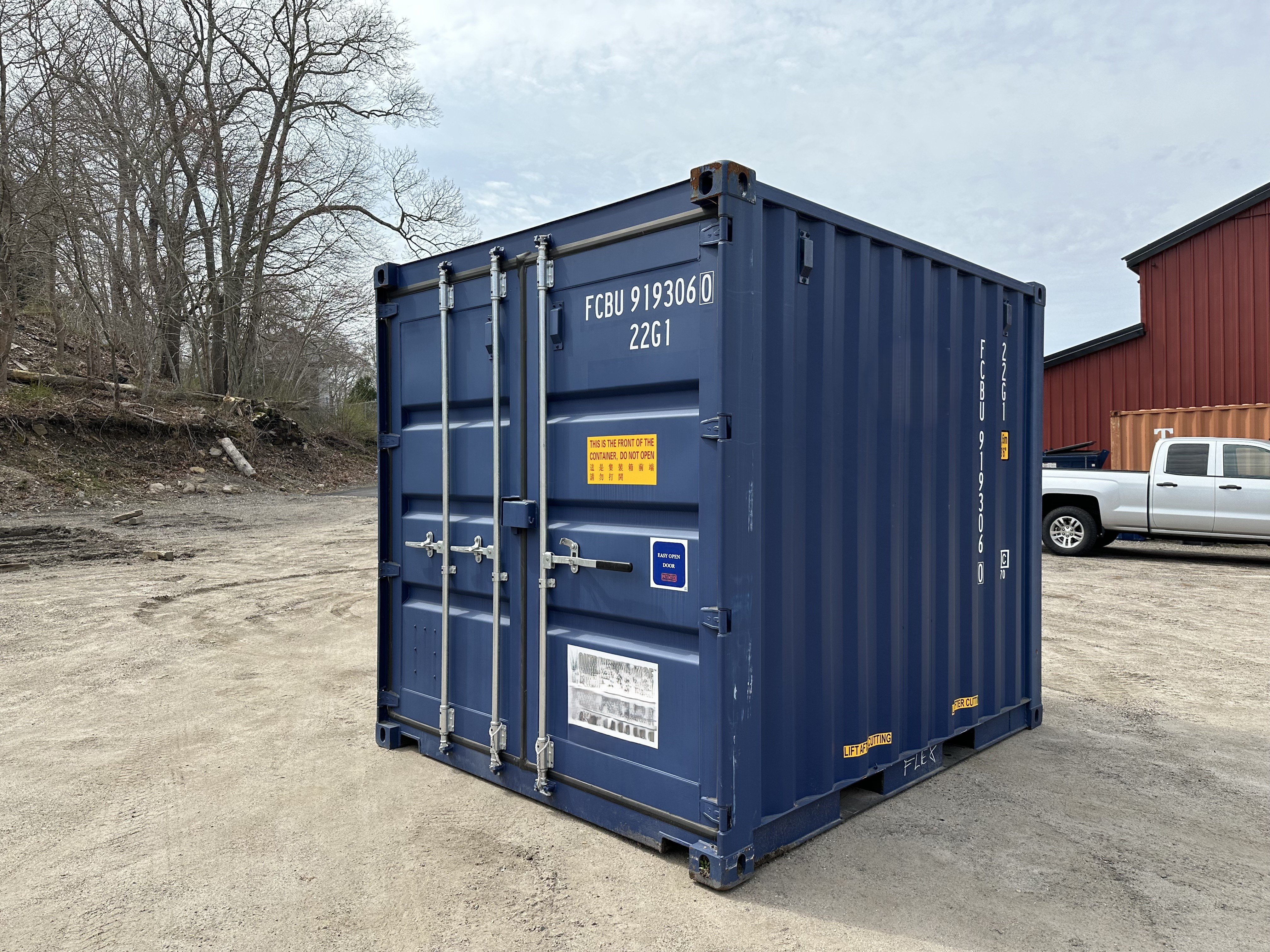 10′ x 8′ x 8.5′ Tall– New (One Trip) Shipping Standard Storage Container – Wind and Watertight – BLUE