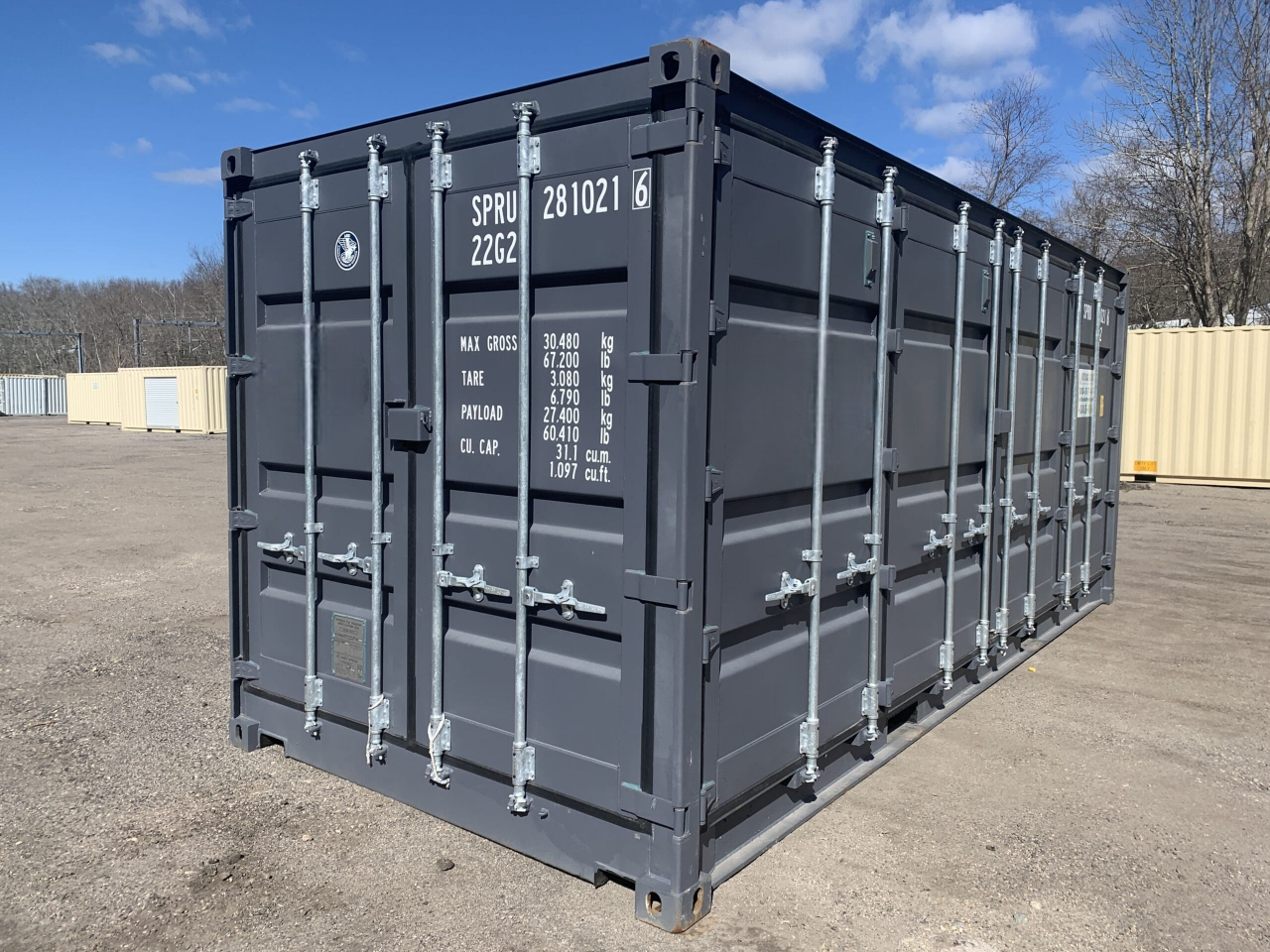 20′ x 8′ x 8.5′ Tall– New (One Trip) OPEN SIDE Shipping/Storage Container-STANDARD HEIGHT– Wind and Watertight – GRAY